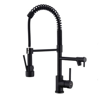 Baterie sanitara profesionala antichizata cu dus flexibil si pipa suplimentara - robinet de bucatarie negru vintage