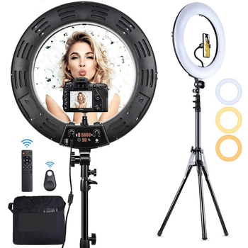 Lampa Circulara Make up Profesionala cu Display,cu Lumina Rece/Calda Tip Inel, Adaptor, pentru poze perfecte Ej-Products imagine noua 2022