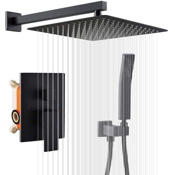 Sistem de dus model incastrat, cap de dus ploaie 30x30 cm, fabricat integral din metal de calitate , set de dus complet , negru mat, ej-products