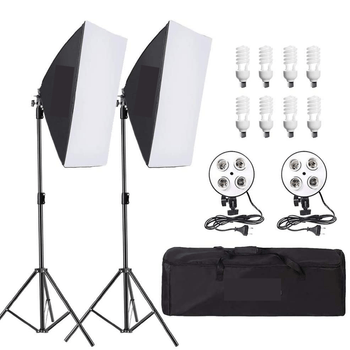 Kit lumina continua,led softbox studio foto-video, 8 becuri fluorescente 45w/ 5500k, set profesional pentru sedinta foto