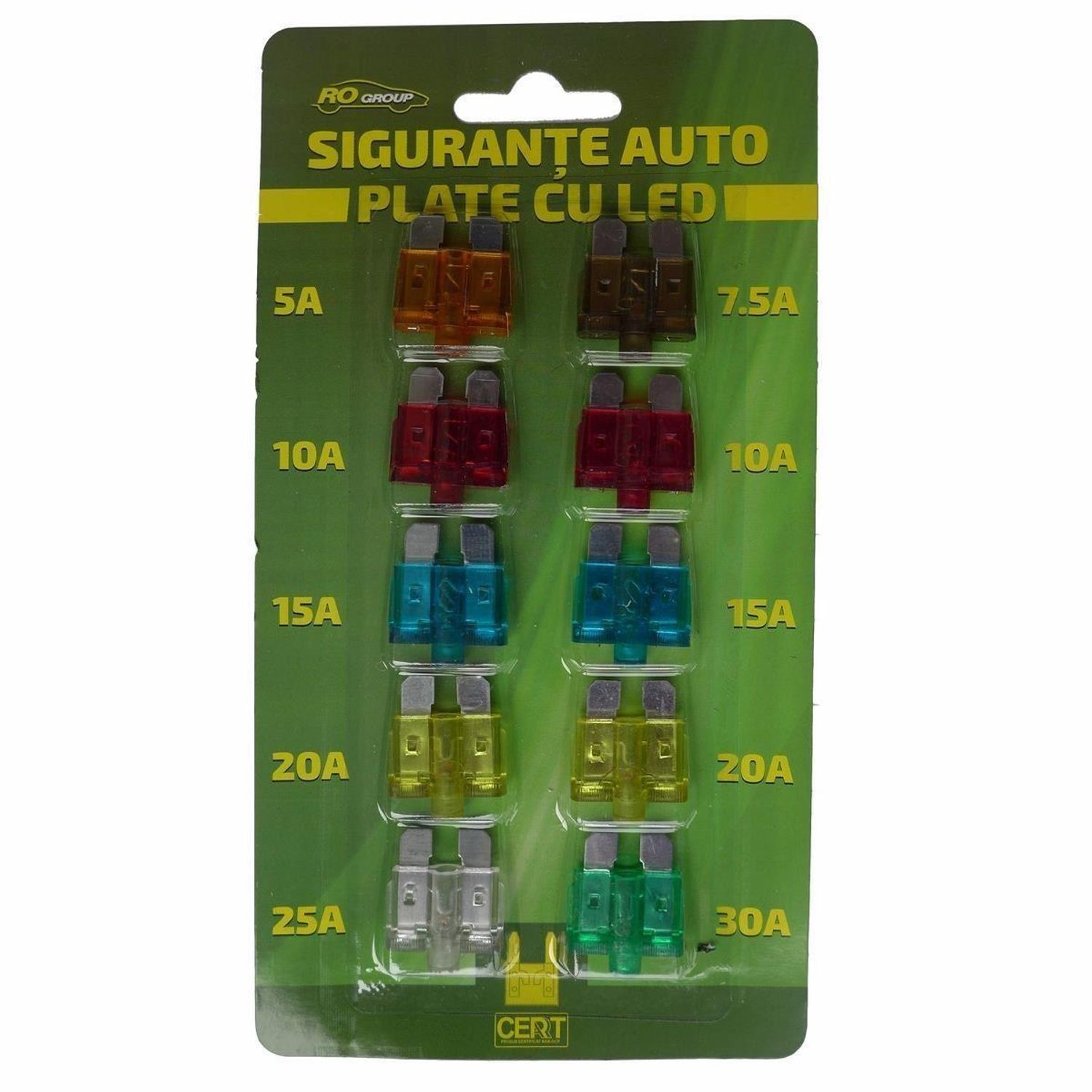 Set 10 sigurante auto plate cu led RoGroup, 12V fotografia produsului