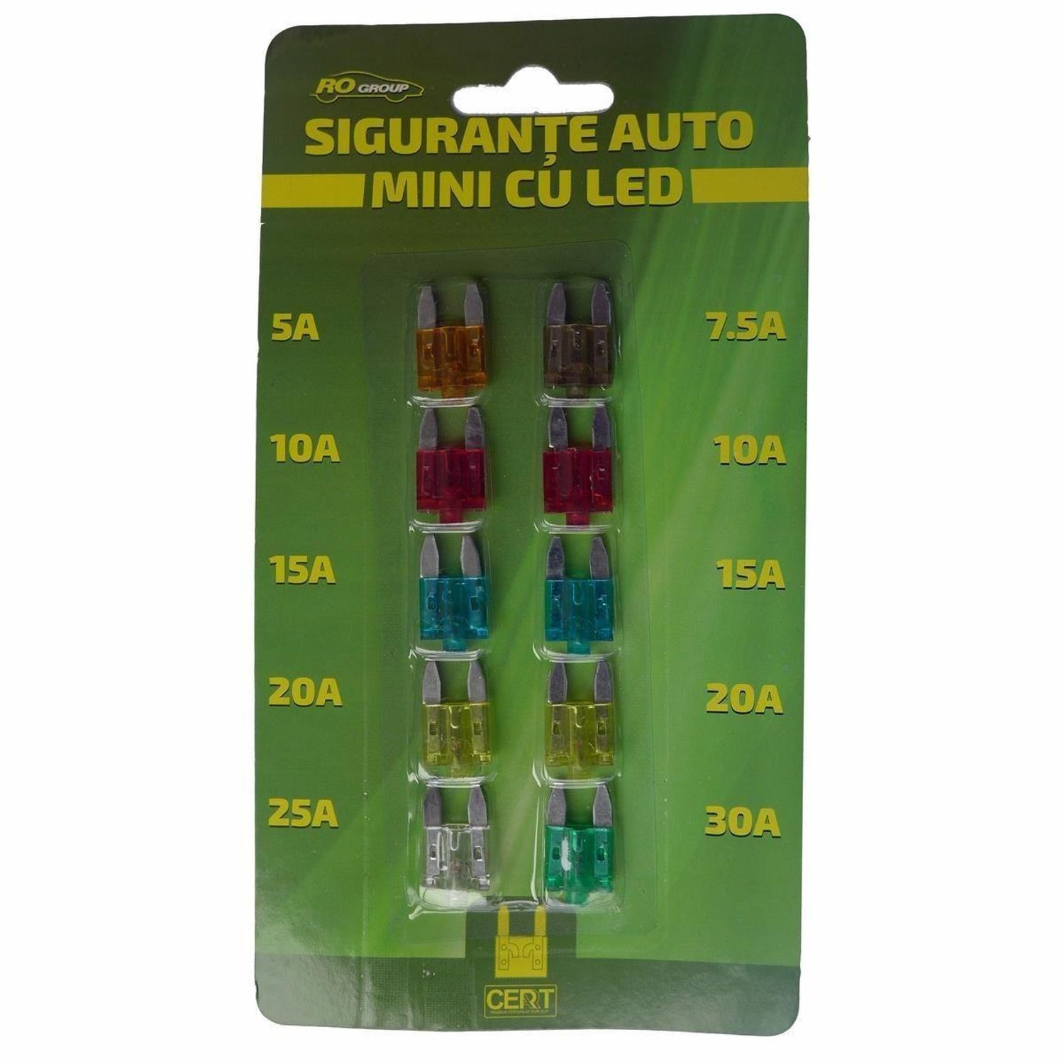 Set 10 sigurante auto mini cu led RoGroup, 12V fotografia produsului