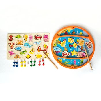Joc din lemn 3 in 1 de pescuit magnetic