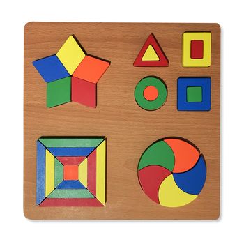 Puzzle 3d din lemn cu forme geometrice colorate p56