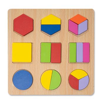 Puzzle 3d din lemn cu forme geometrice colorate p006