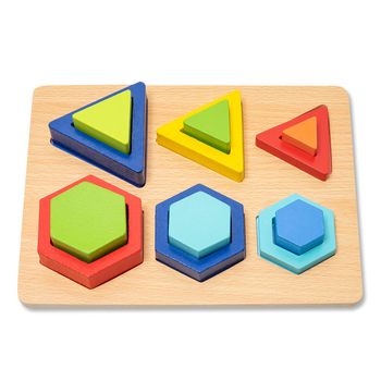 Puzzle 3d din lemn in cutie cu forme geometrice colorate 102-35-1-p