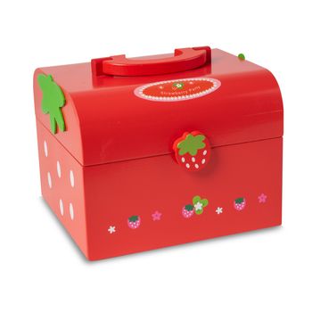 Set de ceai si tort aniversar din lemn n cutie - strawberry party