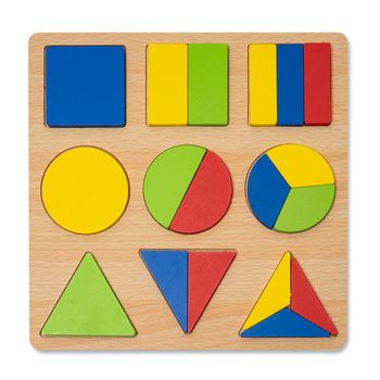 Puzzle 3d din lemn cu forme geometrice colorate