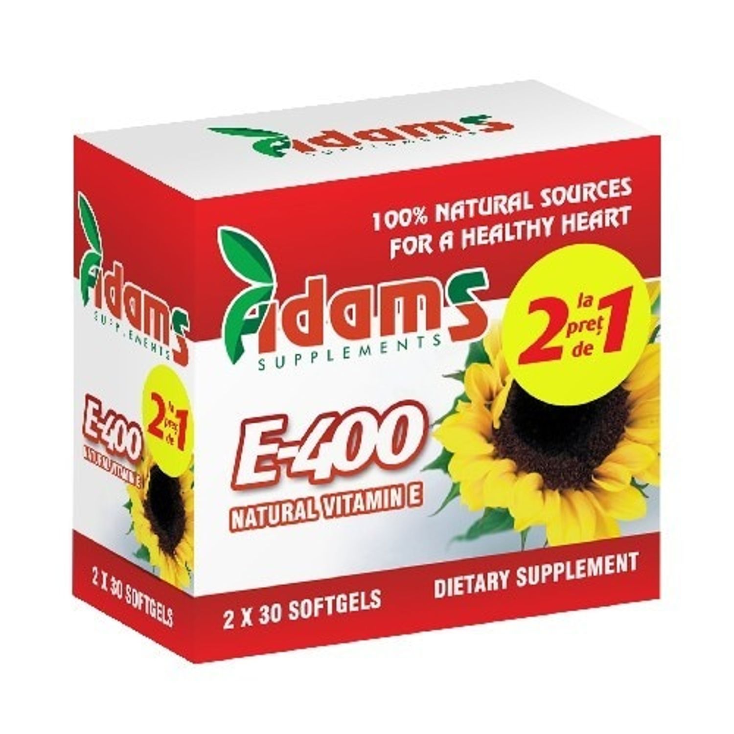 Vitamina E 400 Adams Vision 30 + 30 capsule Vitamina E 400 Adams, Adams Vision 30 + 30 capsule fotografia produsului