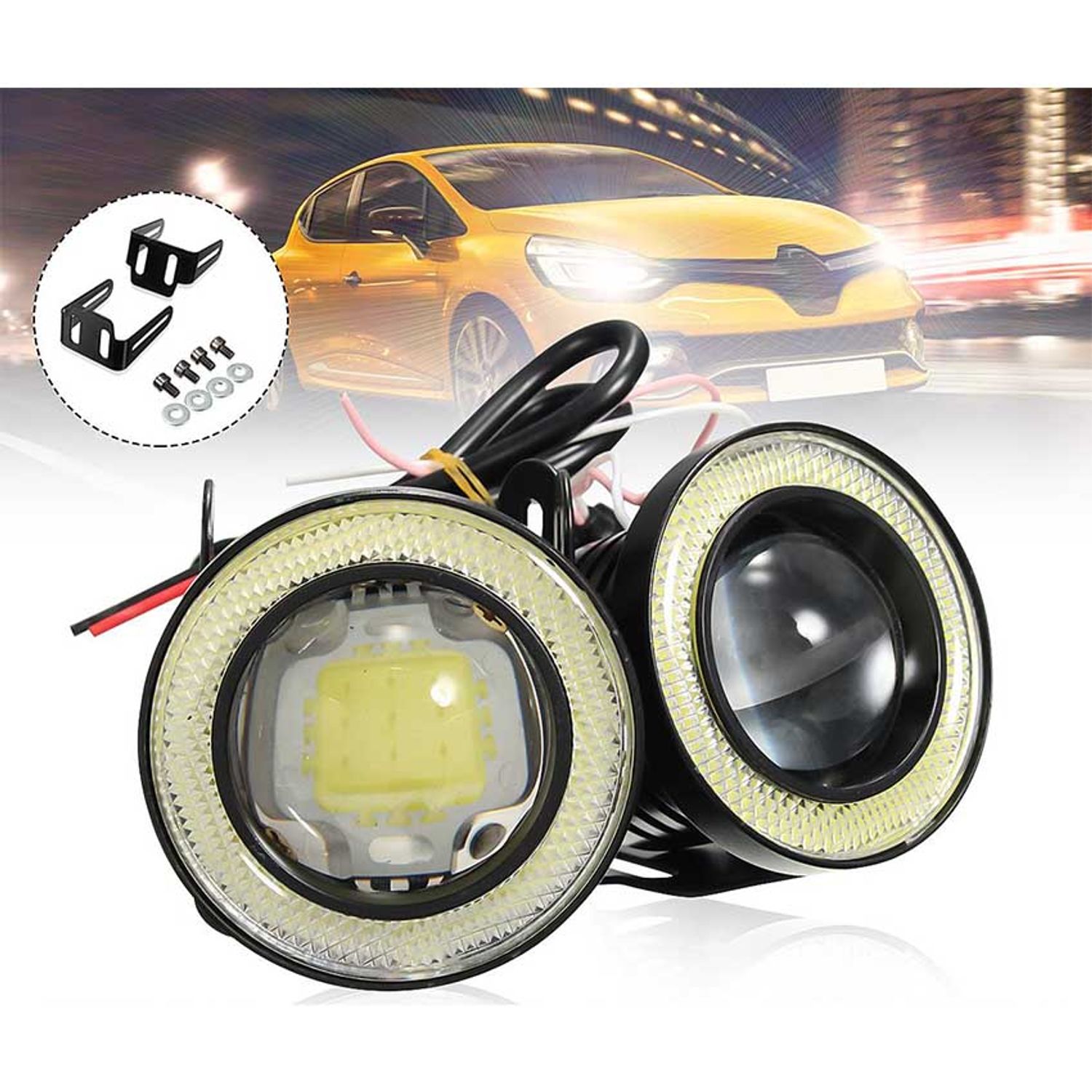 Set 2 proiectoare auto cu LED Angel Eyes, 64mm fotografia produsului View 5 L