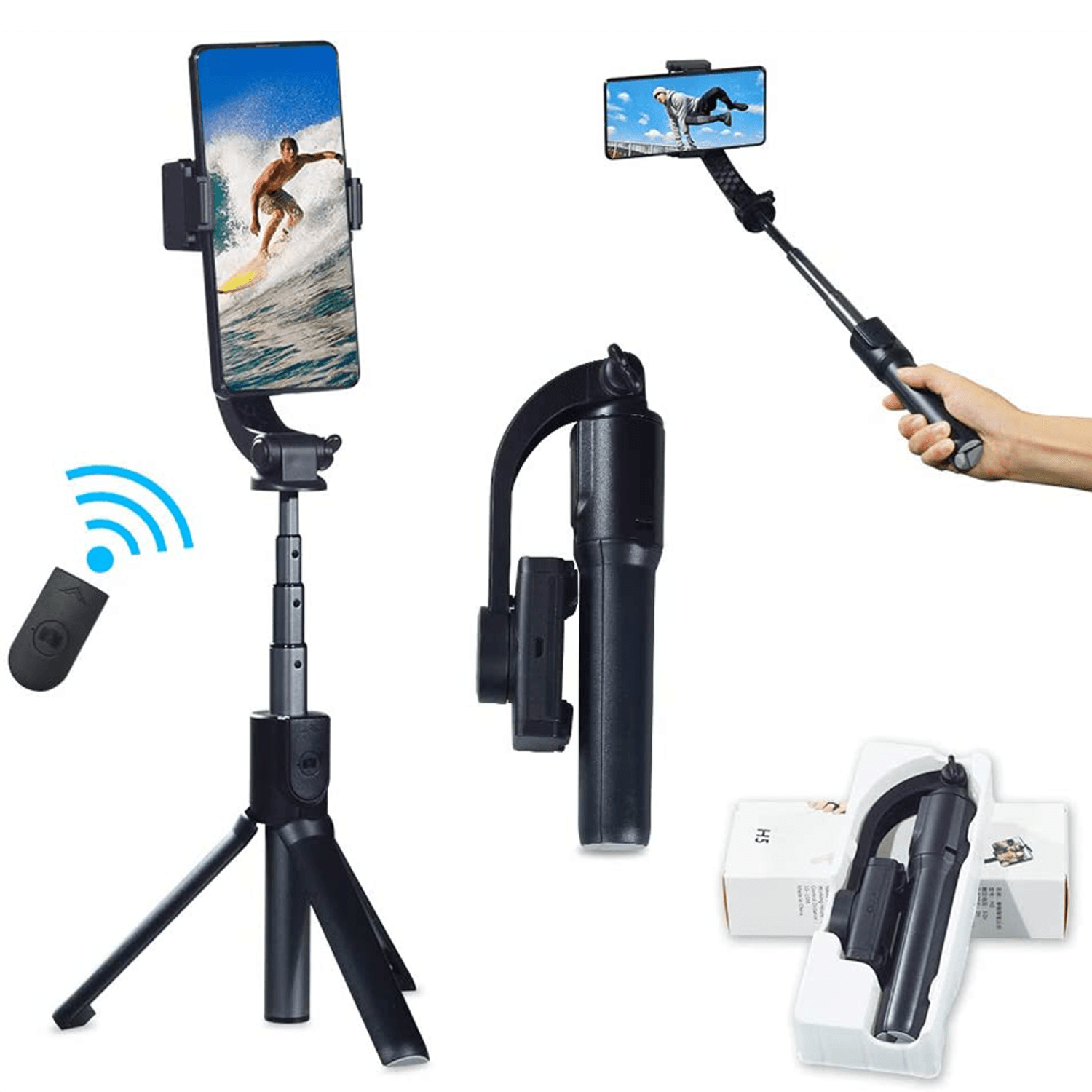 Trepied cu stabilizator, BT si telecomanda, negru fotografia produsului View 3 L