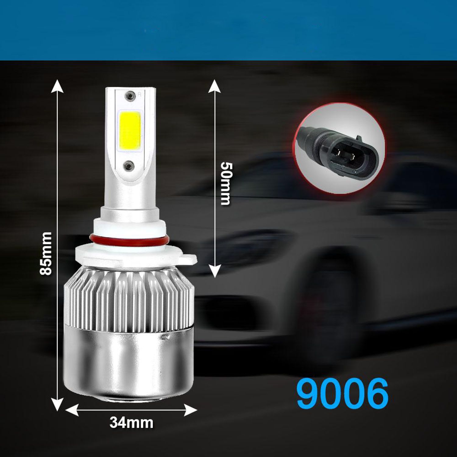 Set 2 becuri auto C6 9006 6000K , 72W , 3600LM fotografia produsului View 2 L