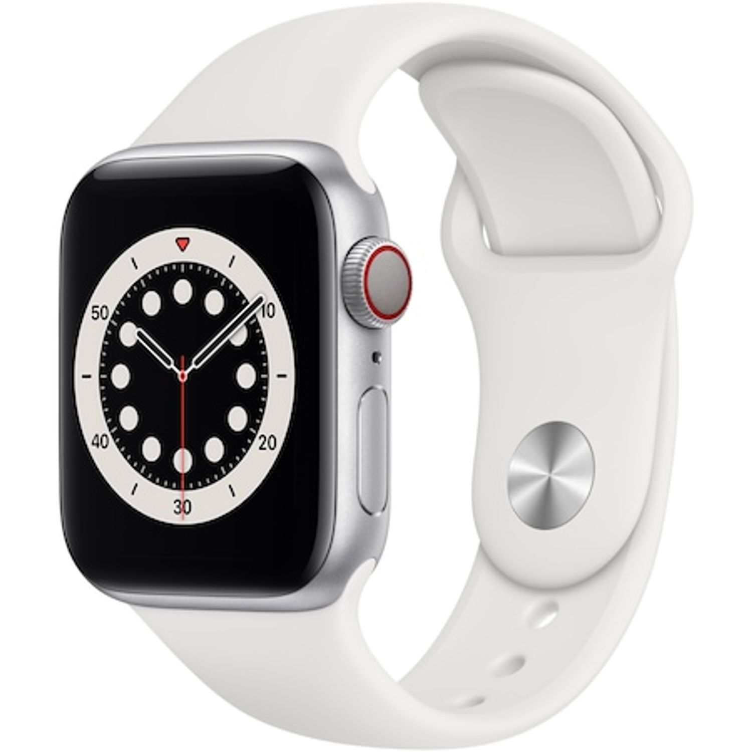 Apple Watch 6, GPS, Cellular, Carcasa Silver Aluminium 40mm, White Sport Band fotografia produsului View 2 L