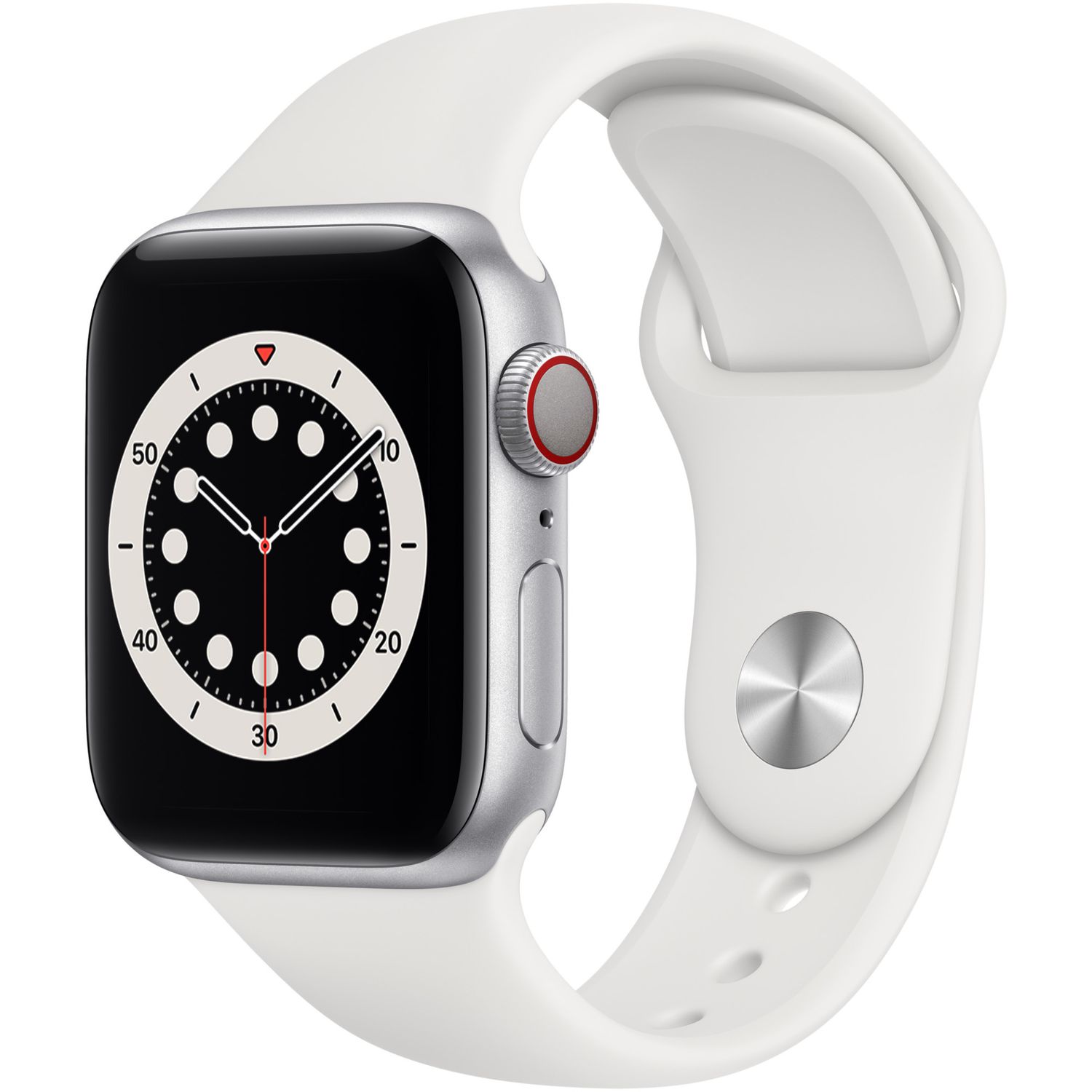 Apple Watch 6, GPS, Cellular, Carcasa Silver Aluminium 40mm, White Sport Band fotografia produsului