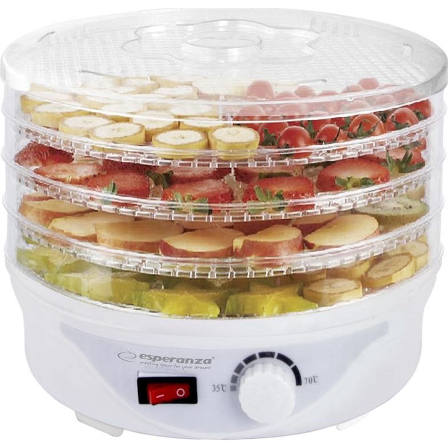 Deshidrator alimente Esperanza EKD003, 250W, 4 Compatimente, 8 Nivele de putere, Alb fotografia produsului