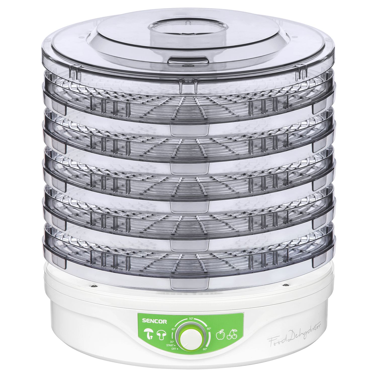 Deshidrator de alimente Sencor SFD 2105WH, 250 W, 5 tavi, Alb/Verde fotografia produsului View 2 L