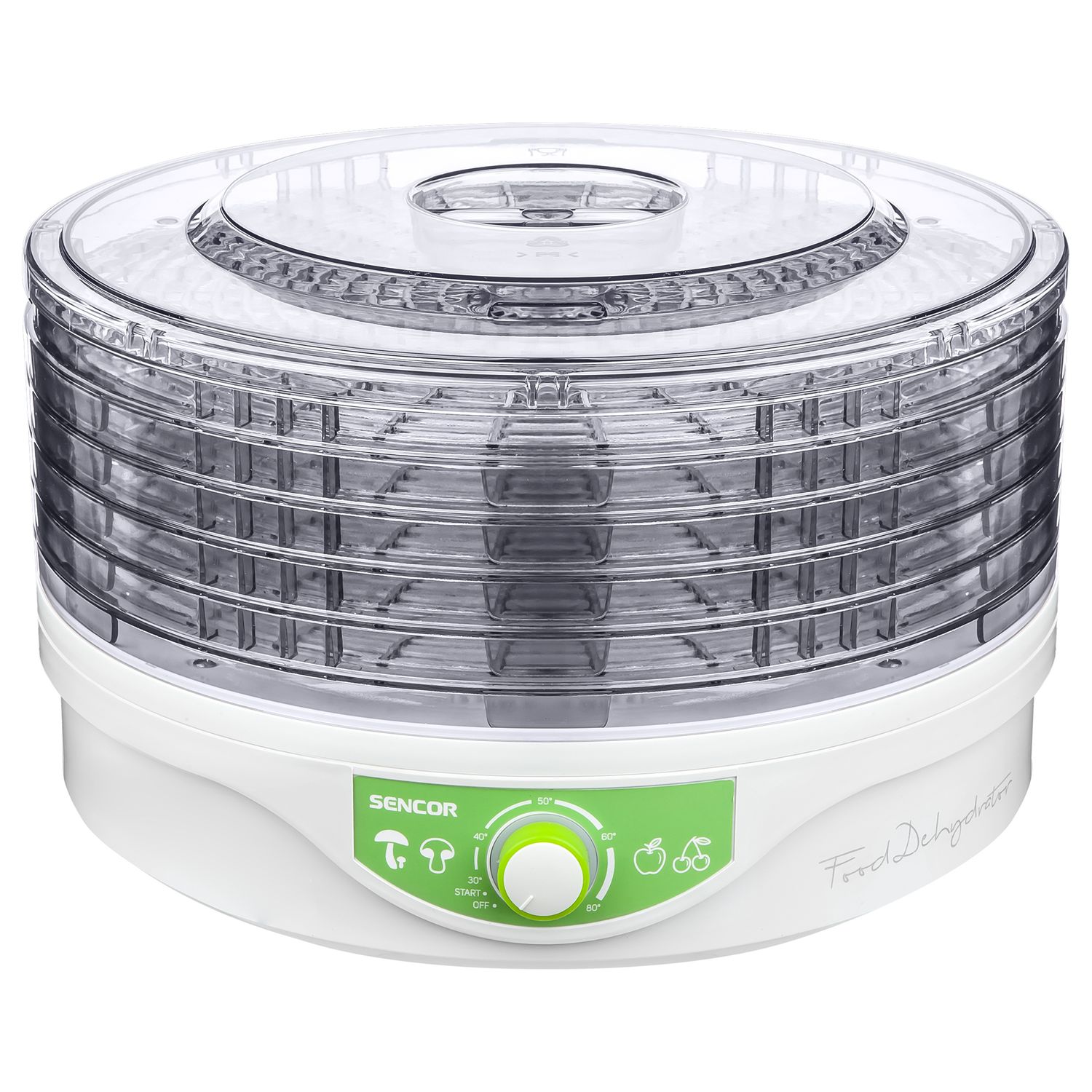 Deshidrator de alimente Sencor SFD 2105WH, 250 W, 5 tavi, Alb/Verde fotografia produsului