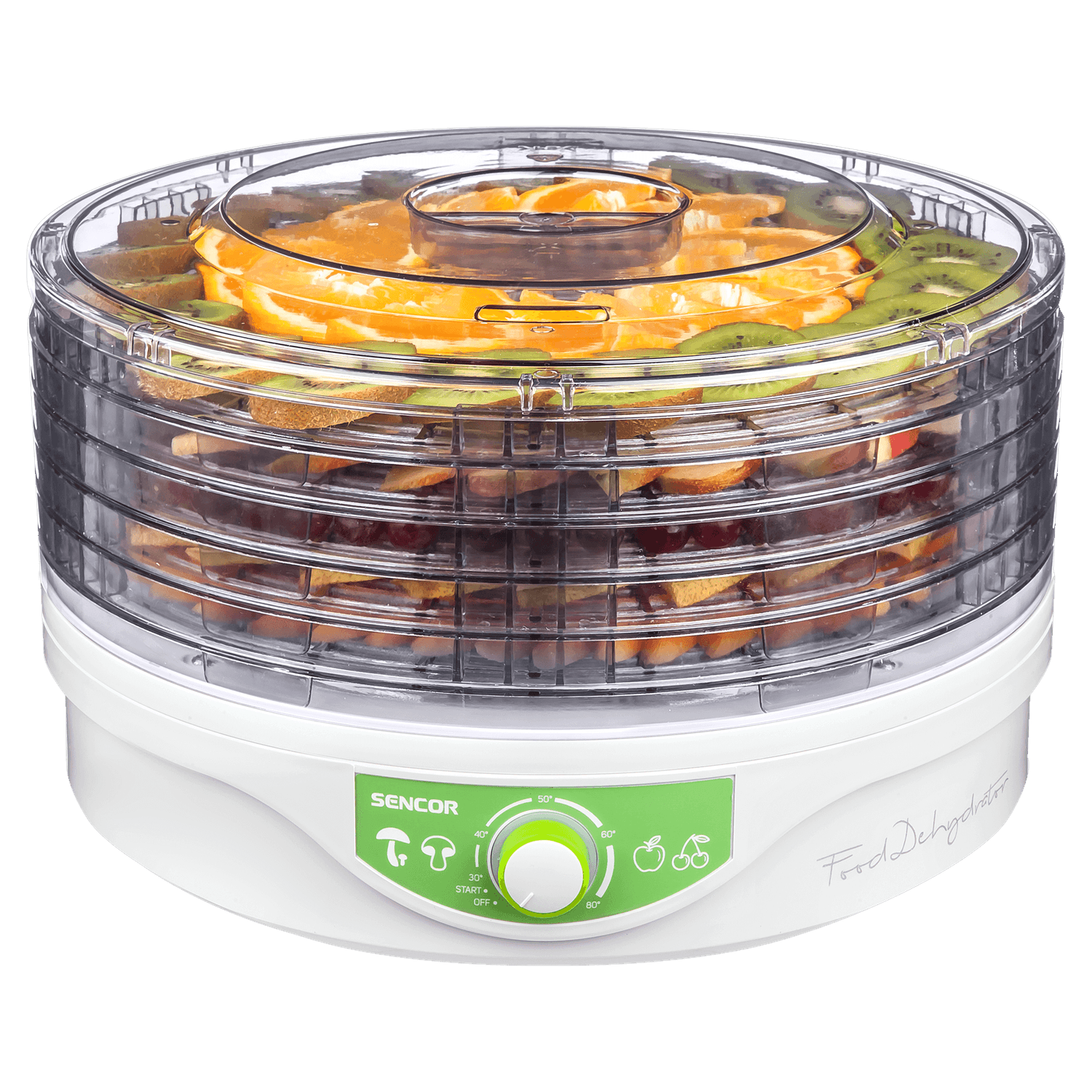 Deshidrator de alimente Sencor SFD 2105WH, 250 W, 5 tavi, Alb/Verde fotografia produsului View 5 L