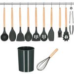 Set Sersimo 12 ustensile de bucatarie din silicon termorezistent si maner din bambus, gri fotografia produsului View 6 S