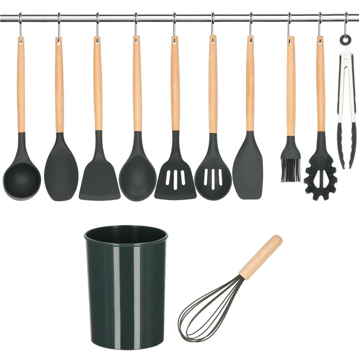 Set Sersimo 12 ustensile de bucatarie din silicon termorezistent si maner din bambus, gri fotografia produsului View 6 L