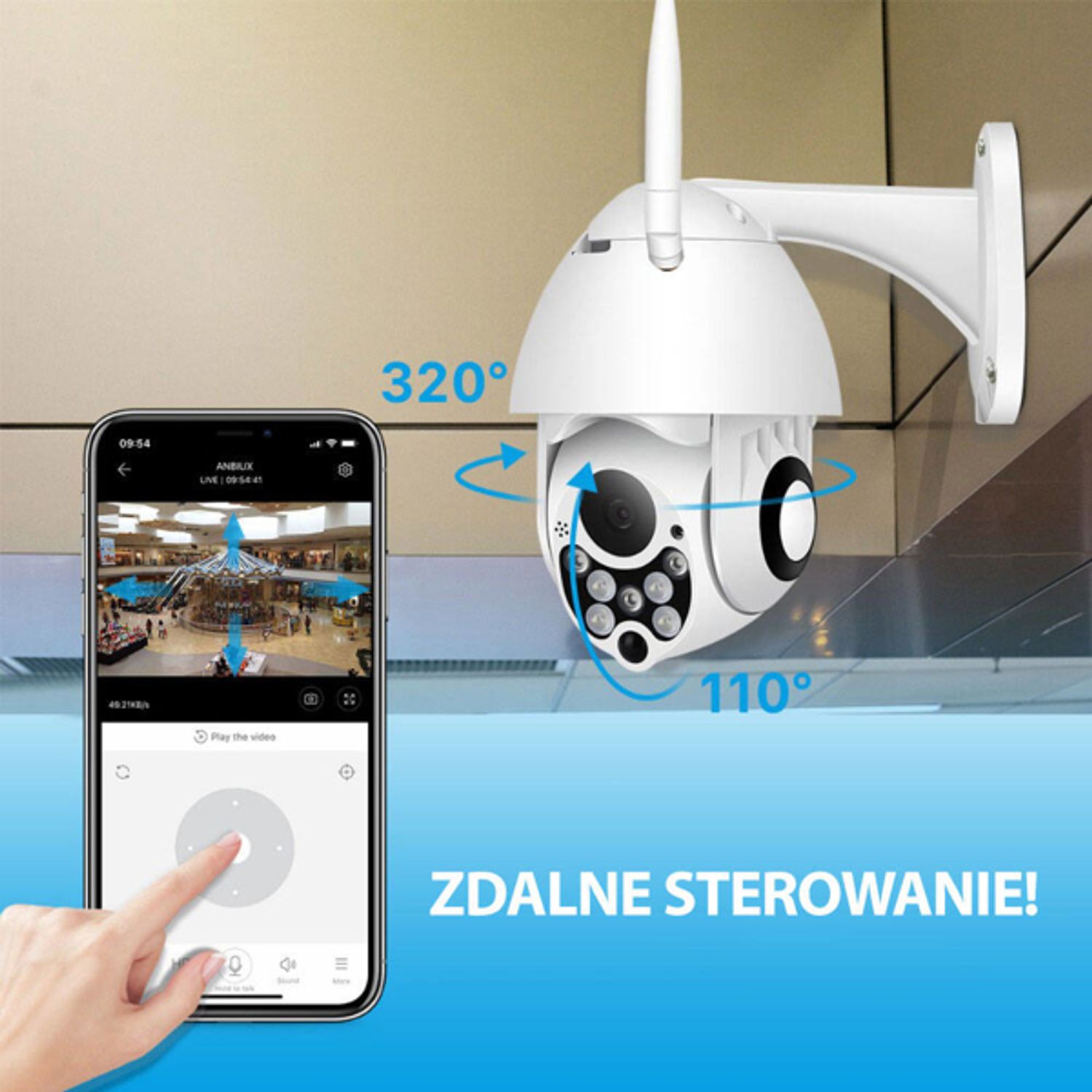 Cameră de supraveghere rotativă HD 1080P cu microfon, Bass Polska fotografia produsului View 2 L