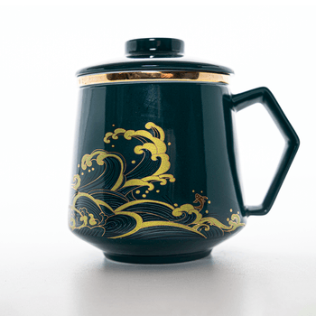 Cana Ceramica pentru Ceai, 350 ml, Maner din Bambus,Verde Boboshop imagine 2022