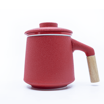 Cana Ceramica pentru Ceai, 400 ml, Maner din Bambus, Rosie Boboshop imagine 2022