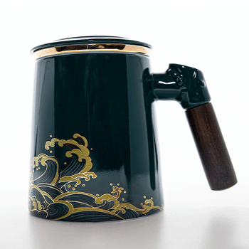 Cana Ceramica pentru Ceai, 450 ml, Maner din Bambus,Verde Boboshop imagine 2022