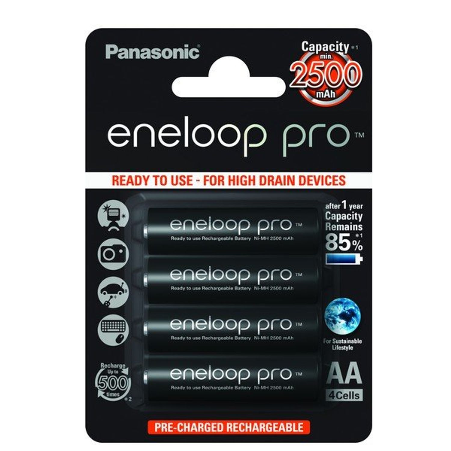 Acumulator Panasonic eneloop Pro BK-3HCDE/4BE 2500mAh 4 buc. / blister fotografia produsului