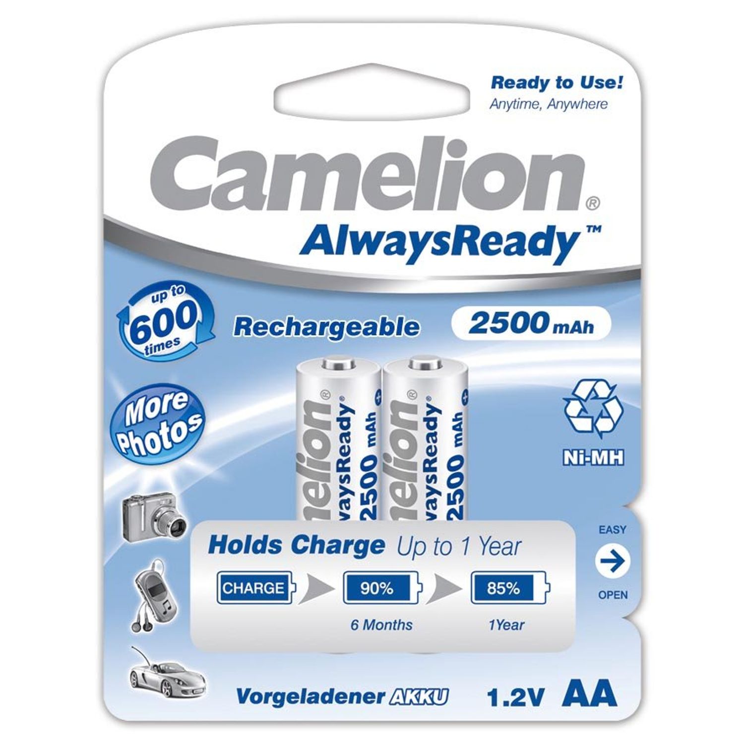 Acumulator Camelion HR6 Mignon AA AlwaysReady 2 buc. / blister 2500mAh fotografia produsului
