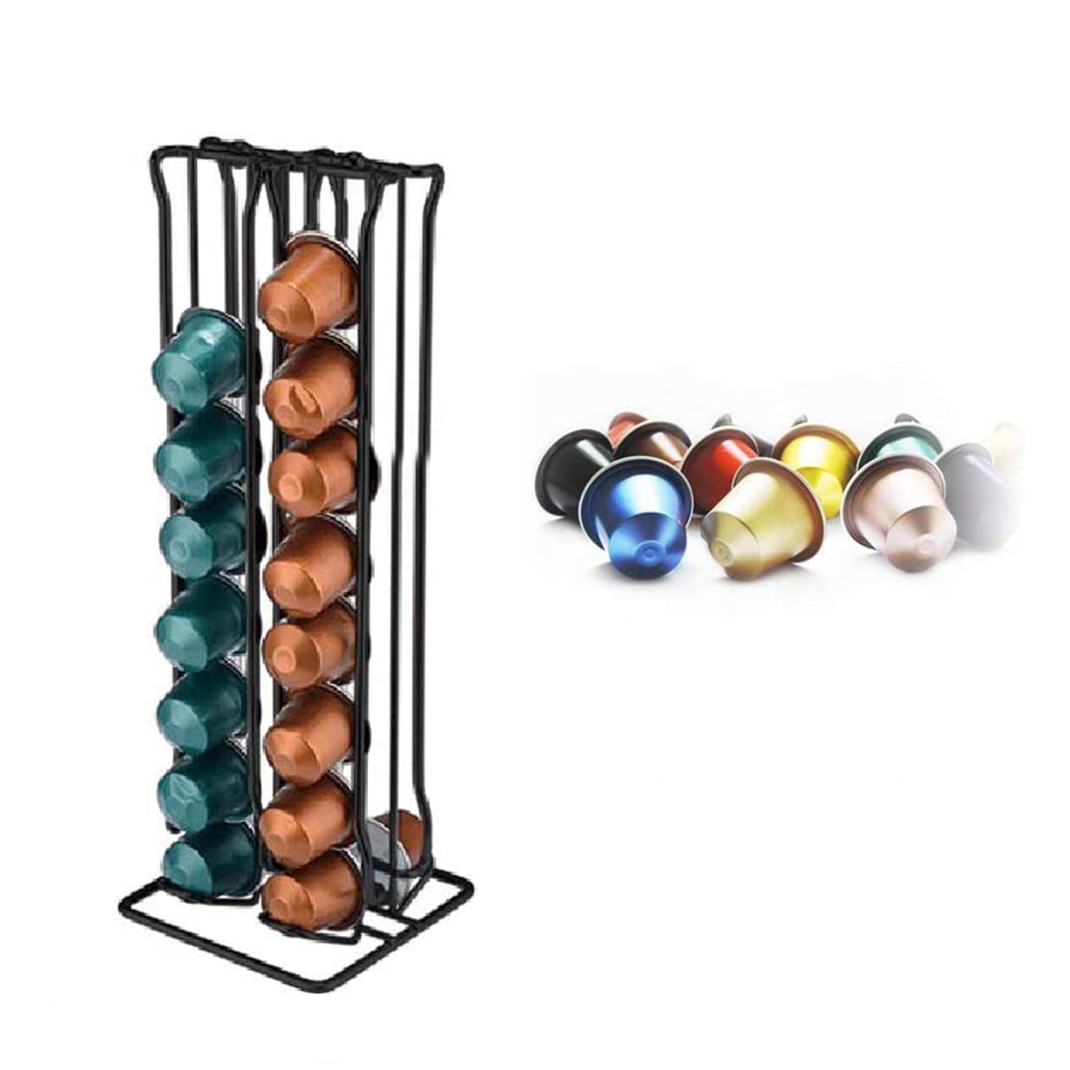 Suport pentru capsule Nespresso, 32 de capsule, Inox, Negru fotografia produsului View 2 L