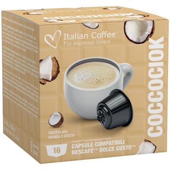 Set 16 capsule Coccociok, Ciocolata calda alba cu cocos, compatibile Nescafe Dolce Gusto, La Capsuleria elefant.ro