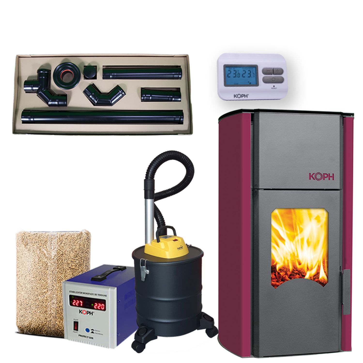 Pachet Termosemineu peleti cu agent termic Koph PM 13 kW, echipat complet fotografia produsului