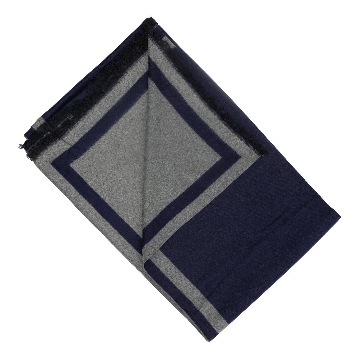 Esarfa casmir gri/bluemarin cu model, Pashma. 170 x 70 cm fotografia produsului View 4 L