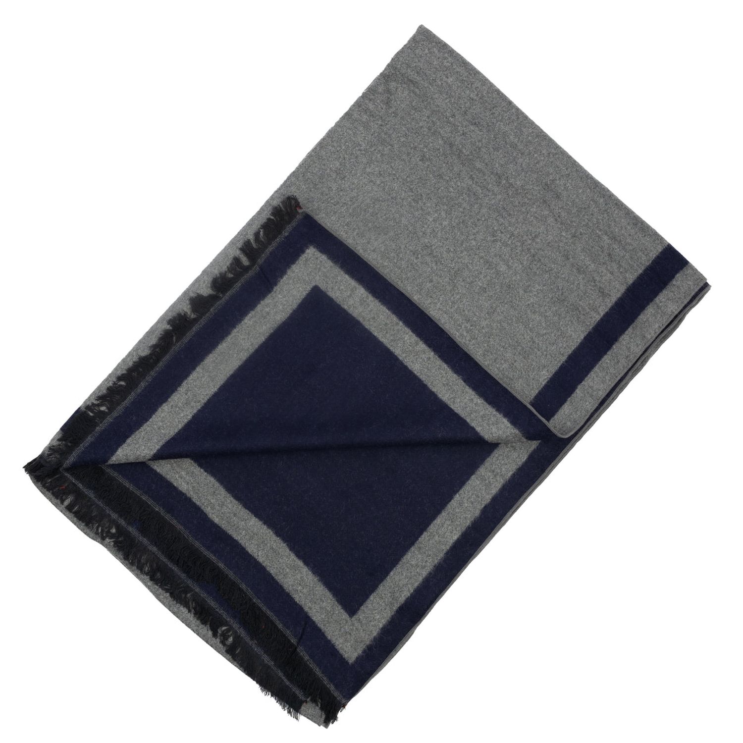 Esarfa casmir gri/bluemarin cu model, Pashma. 170 x 70 cm fotografia produsului View 2 L