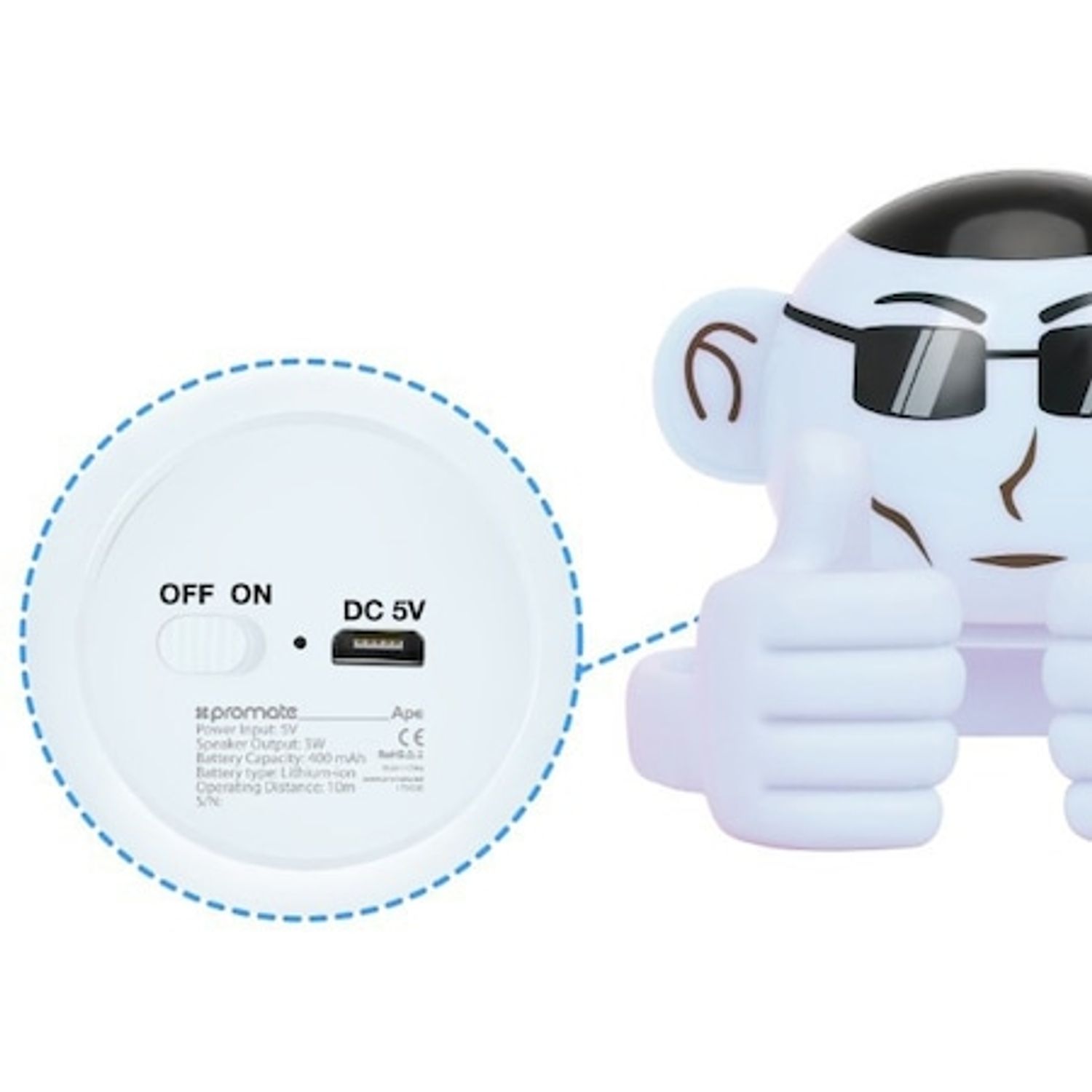 Boxa portabila pentru copii cu suport, PROMATE Ape, 3W, alb fotografia produsului View 4 L