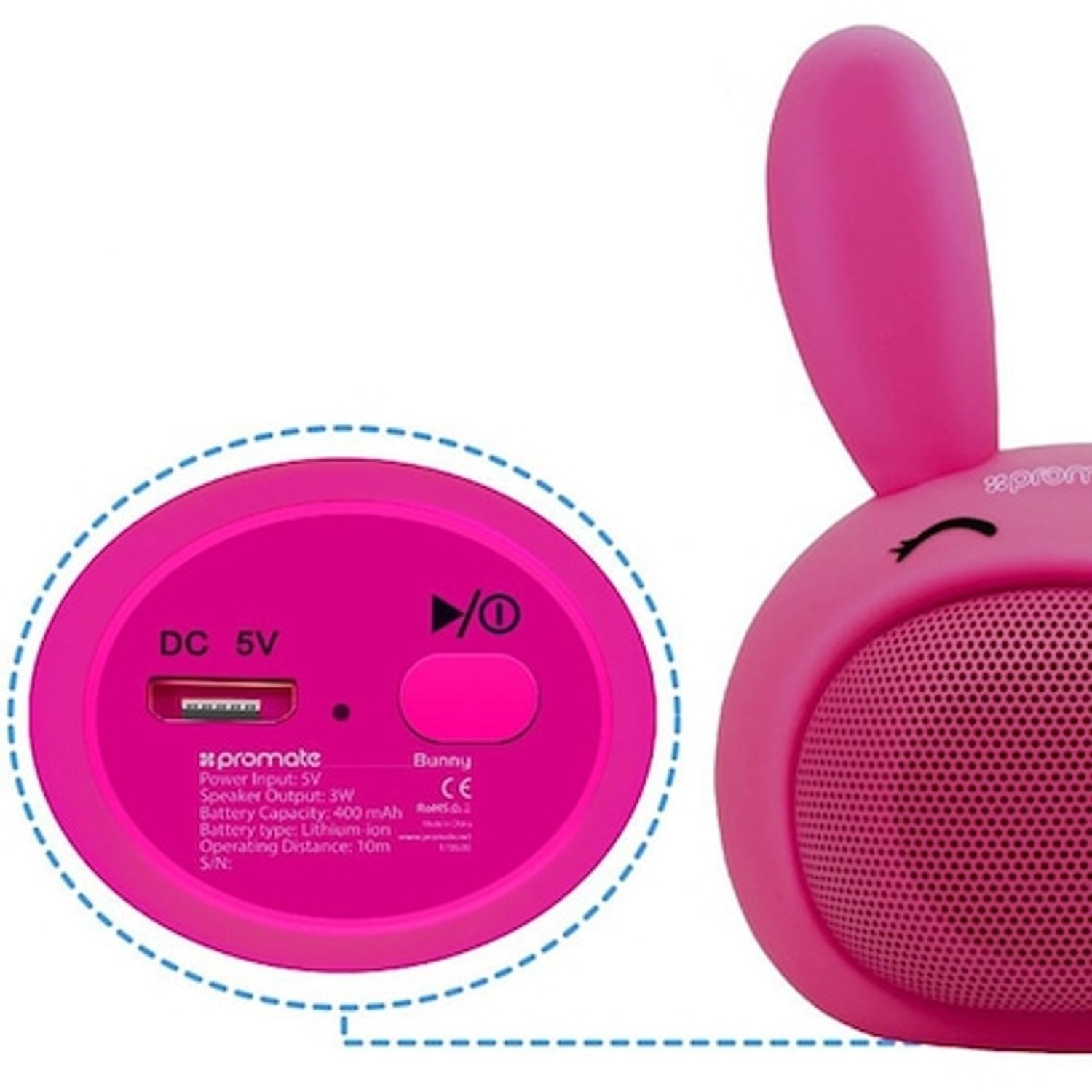 Boxa portabila pentru copii, PROMATE Bunny, 3W, roz fotografia produsului View 2 L