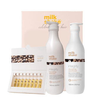 Kit pentru hidratare si reconstructie Milk Shake Integrity 1000 ml, Balsam 1000 ml, Tratament 8 x 12 ml elefant.ro