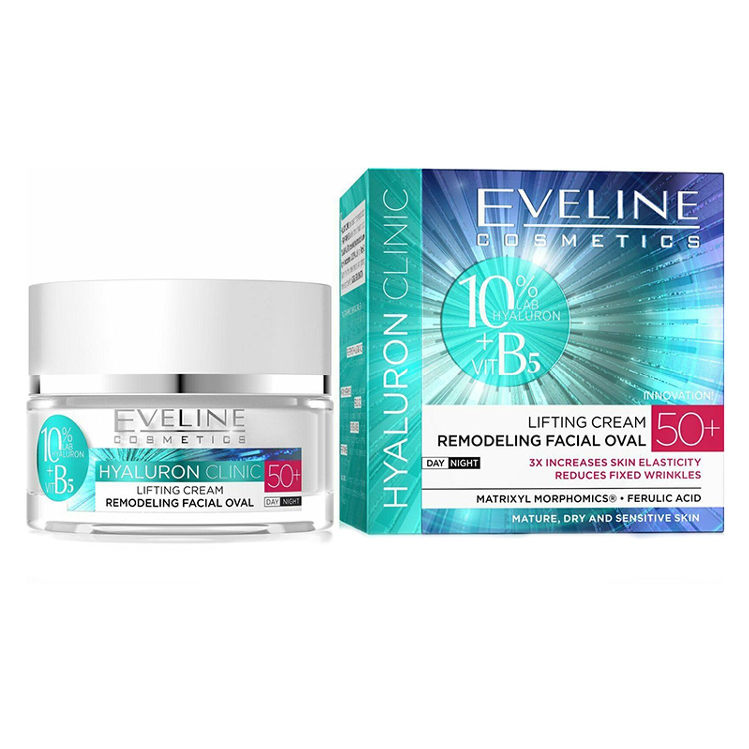 Crema anti-rid de zi si noapte Eveline Cosmetics, Hyaluron Clinic B5, 50+, 50 ml fotografia produsului