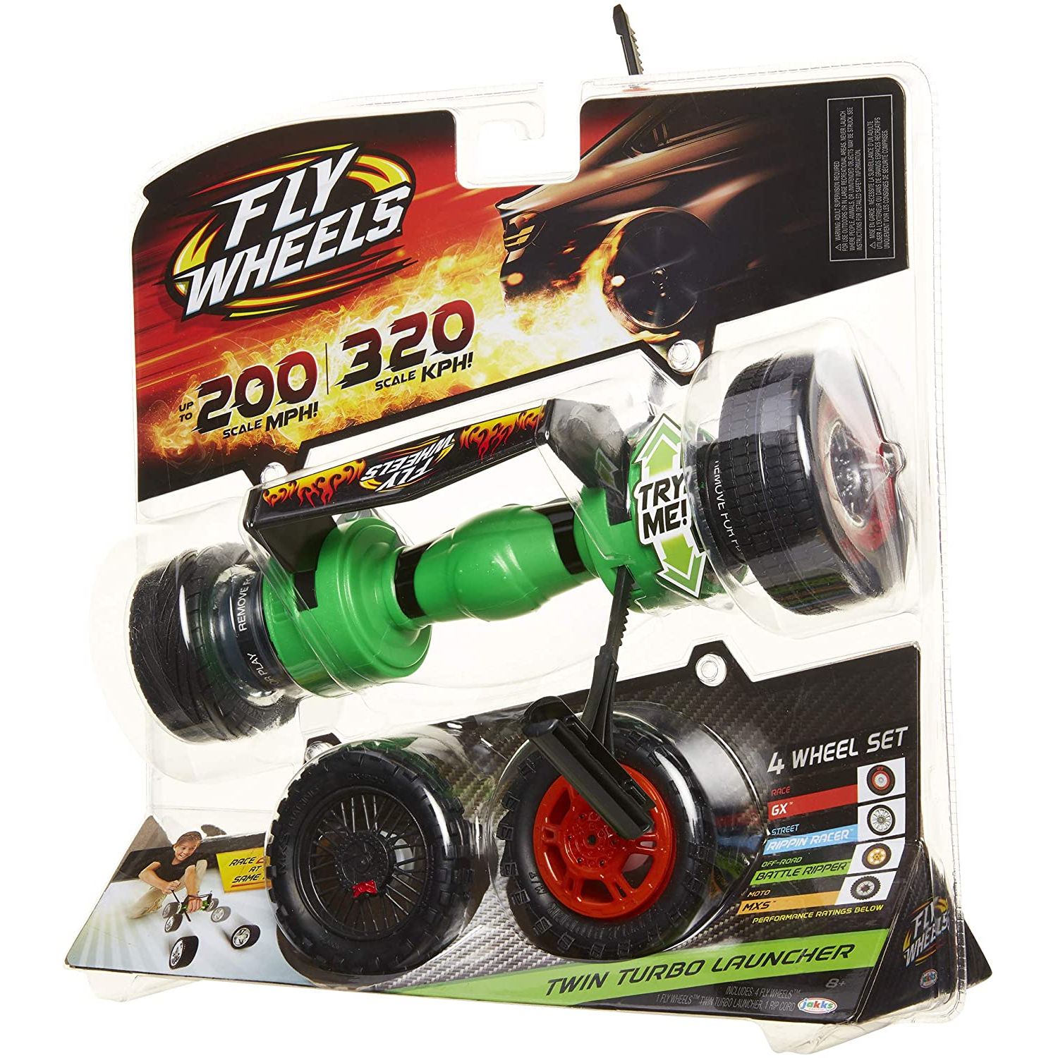 Set Fly Wheels, 4 anvelope si lansator turbo, verde fotografia produsului
