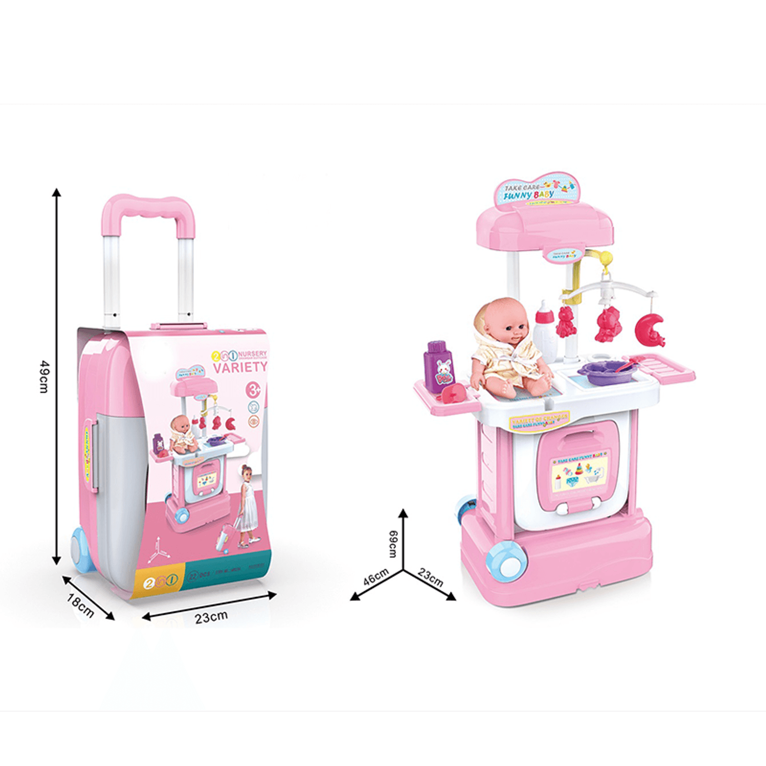 Set Nursery si Troller 2 in 1 cu accesorii, sunete si lumini, roz/alb fotografia produsului View 4 L