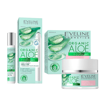 Set Ingrijire Ten Eveline Cosmetics Organic Aloe&Collagen, Crema de fata, 50 ml, Crema de ochi, 20 ml elefant.ro