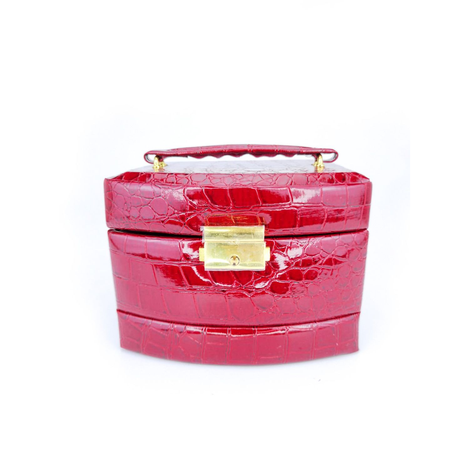 Cutie de bijuterii Secret Love din piele ecologica tip croco, eleganta,stil cufar, contine cheie,culoare rosie,15 cm, doty fotografia produsului View 3 L