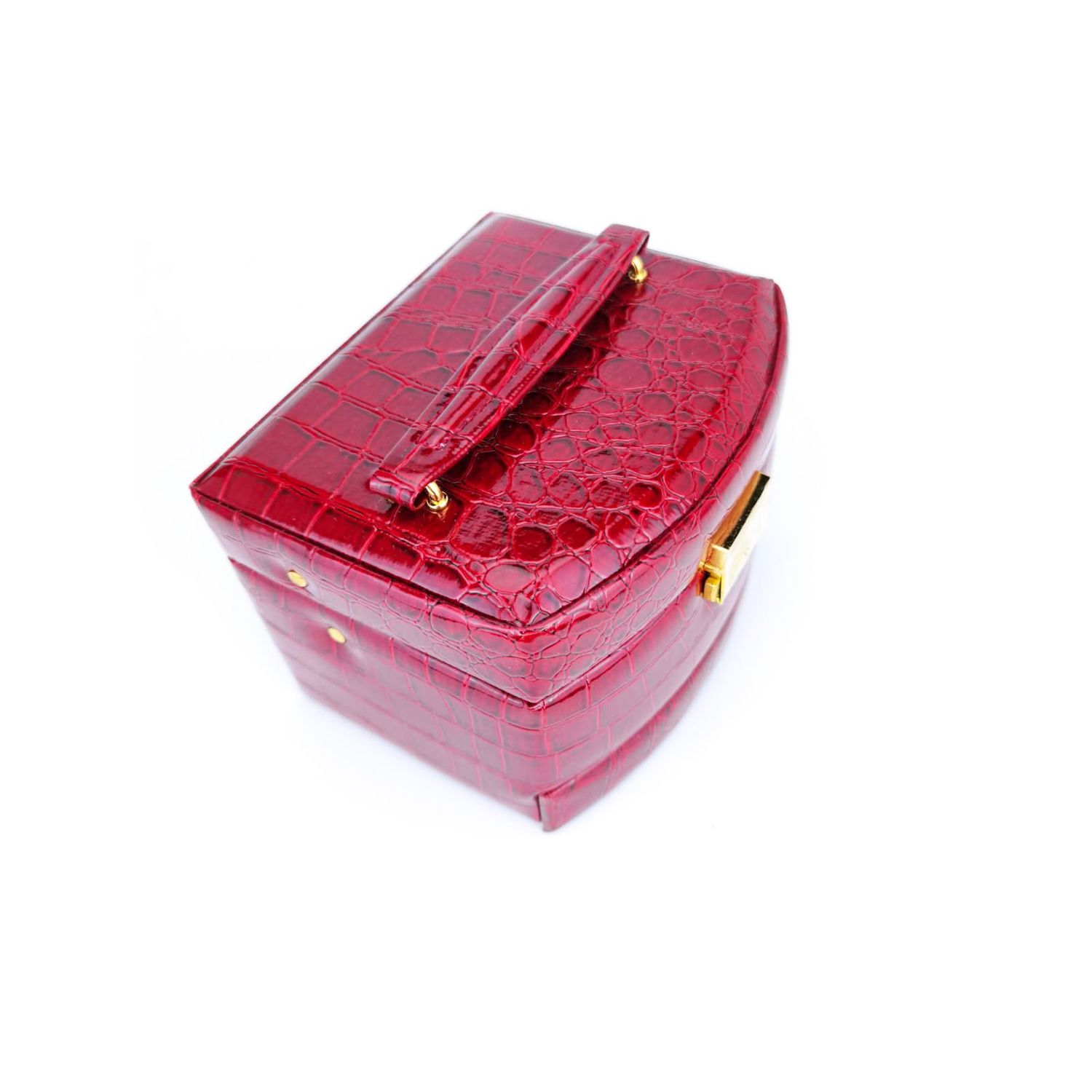 Cutie de bijuterii Secret Love din piele ecologica tip croco, eleganta,stil cufar, contine cheie,culoare rosie,15 cm, doty fotografia produsului View 4 L