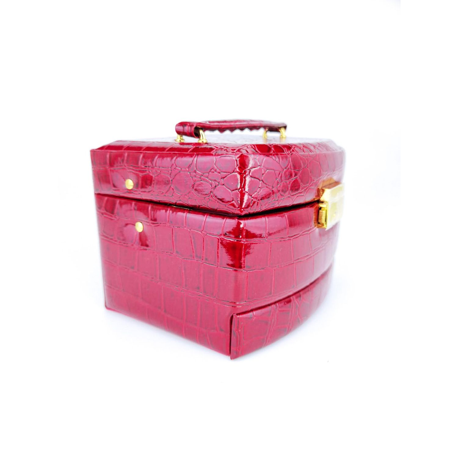 Cutie de bijuterii Secret Love din piele ecologica tip croco, eleganta,stil cufar, contine cheie,culoare rosie,15 cm, doty fotografia produsului View 2 L