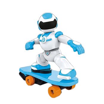 Robotul pe Skateboard cu Telecomanda, Lumini si Melodii, Alb cu Albastru, 28 cm, Doty