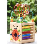 Cub din lemn educativ Ladybug 6 in 1, cu multiple activitati, ceas, numaratoare.roata, labirint, dezvolta gandirea si imaginatia,bej, doty fotografia produsului View 3 S