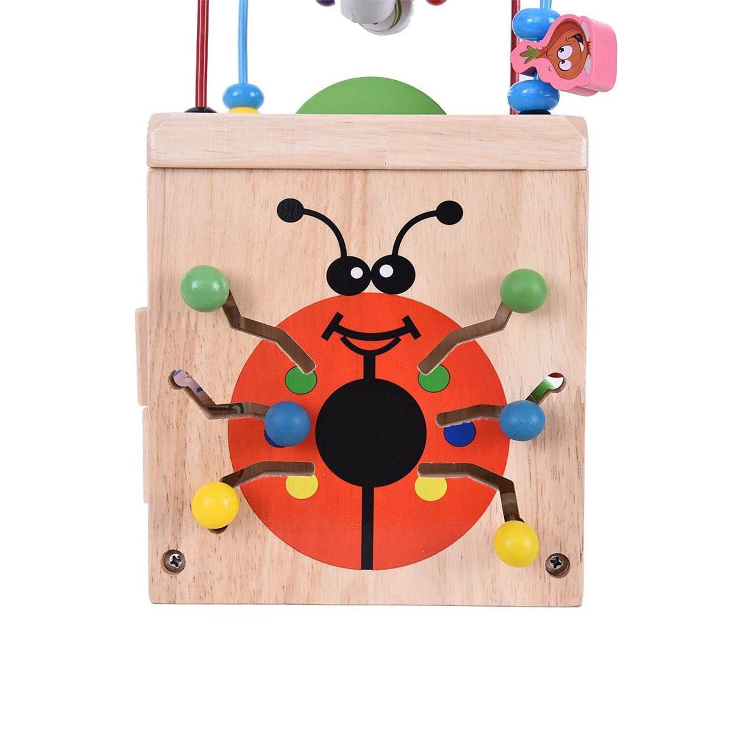 Cub din lemn educativ Ladybug 6 in 1, cu multiple activitati, ceas, numaratoare.roata, labirint, dezvolta gandirea si imaginatia,bej, doty fotografia produsului View 2 L