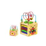 Cub din lemn educativ Ladybug 6 in 1, cu multiple activitati, ceas, numaratoare.roata, labirint, dezvolta gandirea si imaginatia,bej, doty fotografia produsului View 5 S