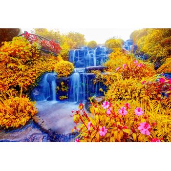 Fototapet Cascada51 Cascada din gradina cu flori toamna, 300 x 250 cm Blueback MAT imagine noua 2022